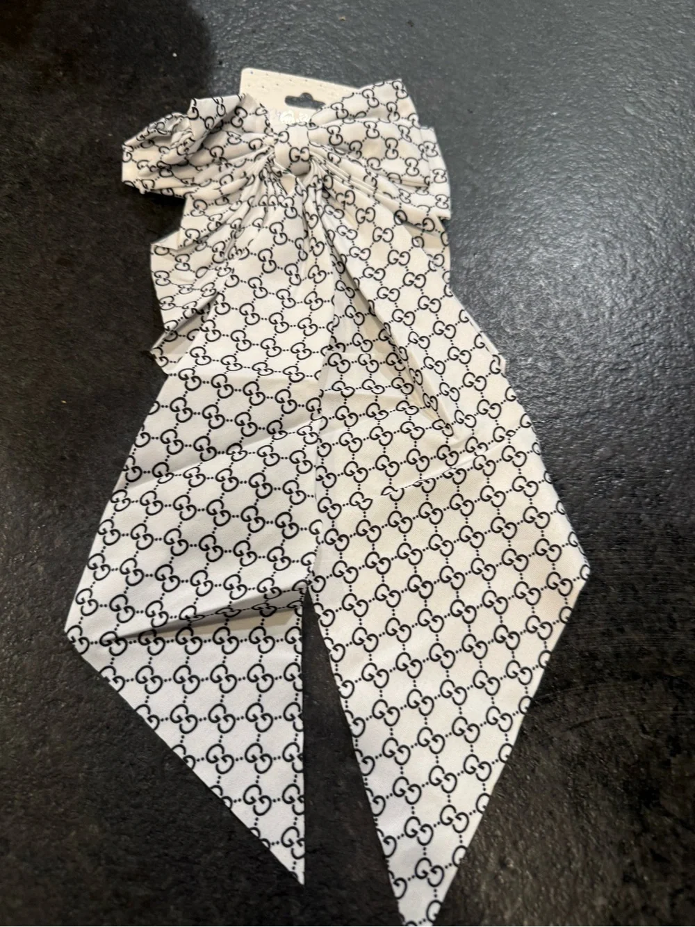 Designer-Inspired White & Black Patterned Bow